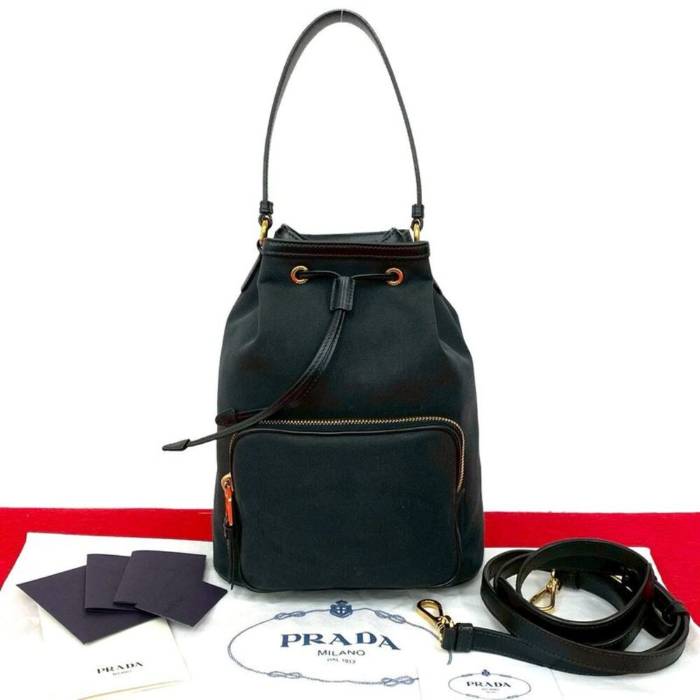 Prada Logo Canvas Leather 2way Handbag